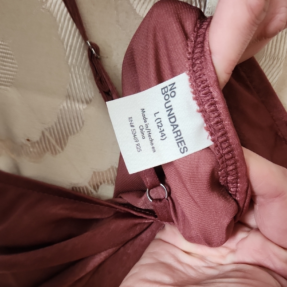 No Boundaries Wine Red Satin Cami with Lace Trim - Picture 3 of 4